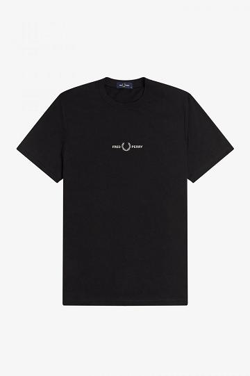 Black Fred Perry Embroidered Men's T Shirts | PH 1645OKIR